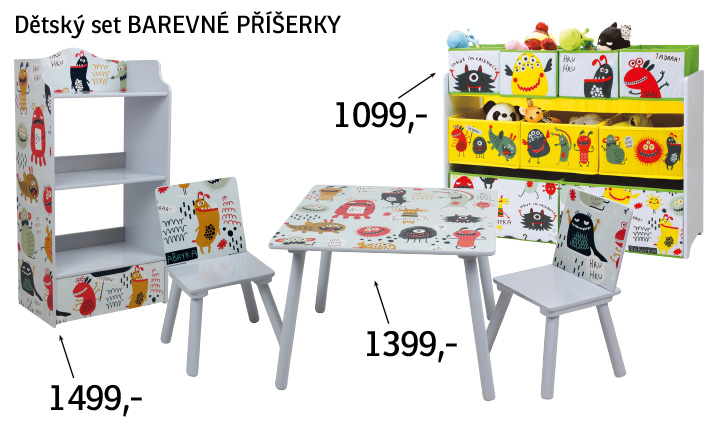 Dětský regál s úložnými boxy Barevné příšerky