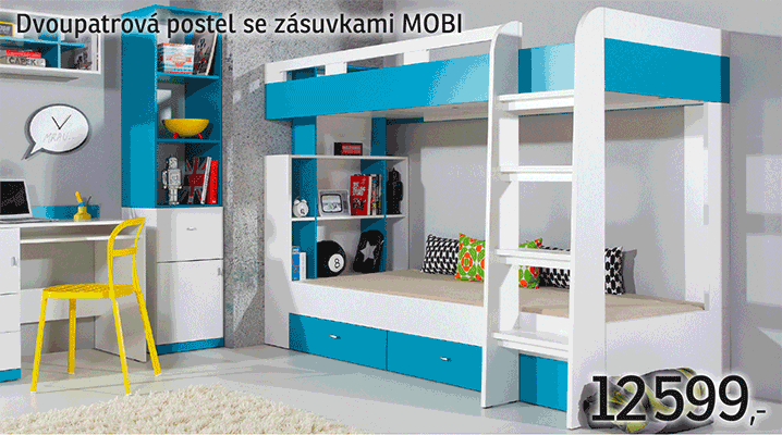Dvoupatrová postel se zásuvkami Mobi