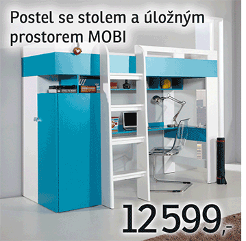 Zvýšená postel s úložným prostorem a stolem Mobi